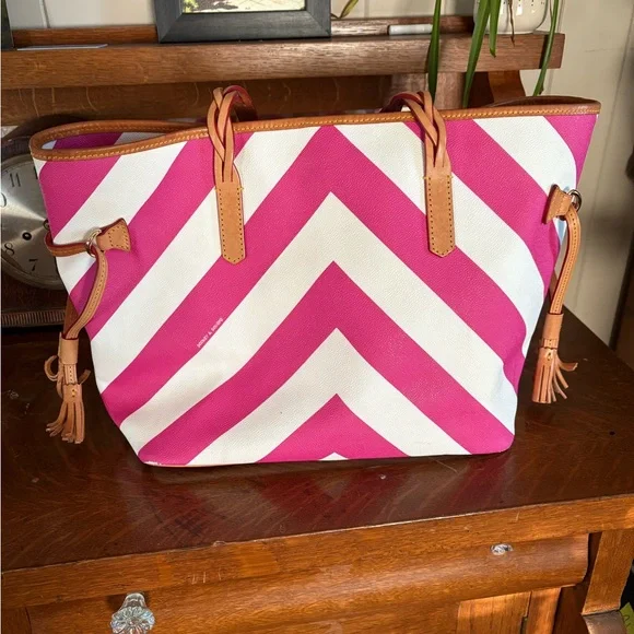 Dooney & Bourke Pink and White Chevron Tote - Picture 6 of 11